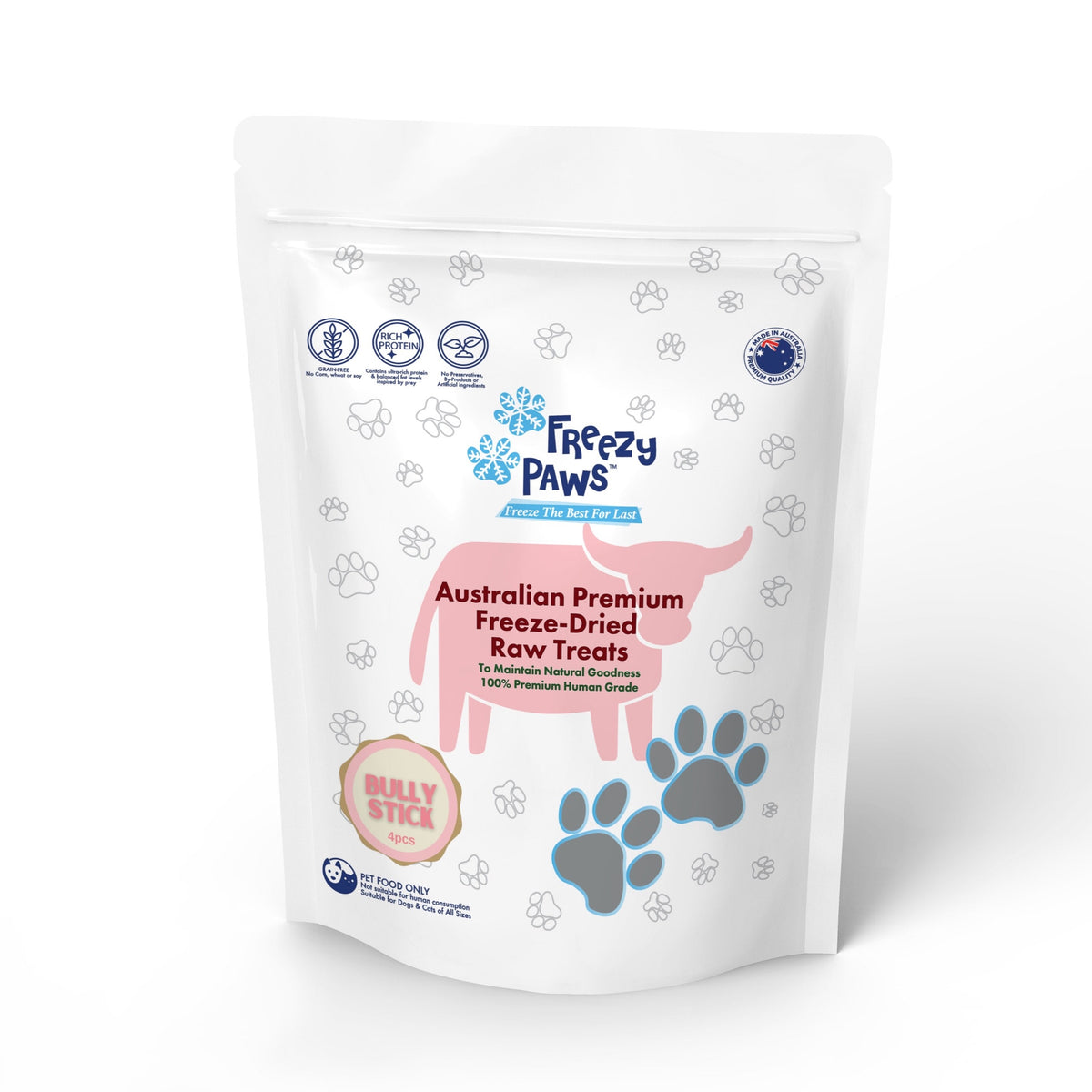 Freezy Paws FreezeDried Raw Beef Bully Stick 6” x 4 Counts (THICK) Au
