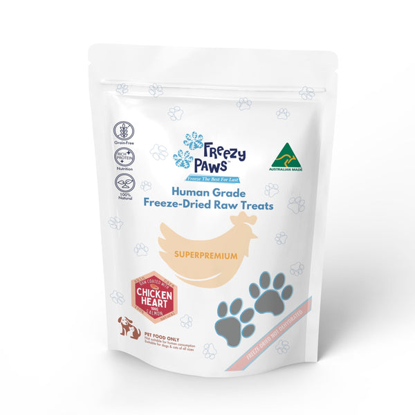FP Superpremium Human Grade Freeze-Dried Raw Salmon Coated Chicken Heart Treats 100g