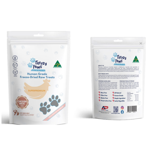 FreezyPaws Superpremium Human Grade Freeze-Dried Chicken Neck Raw Treats 100g