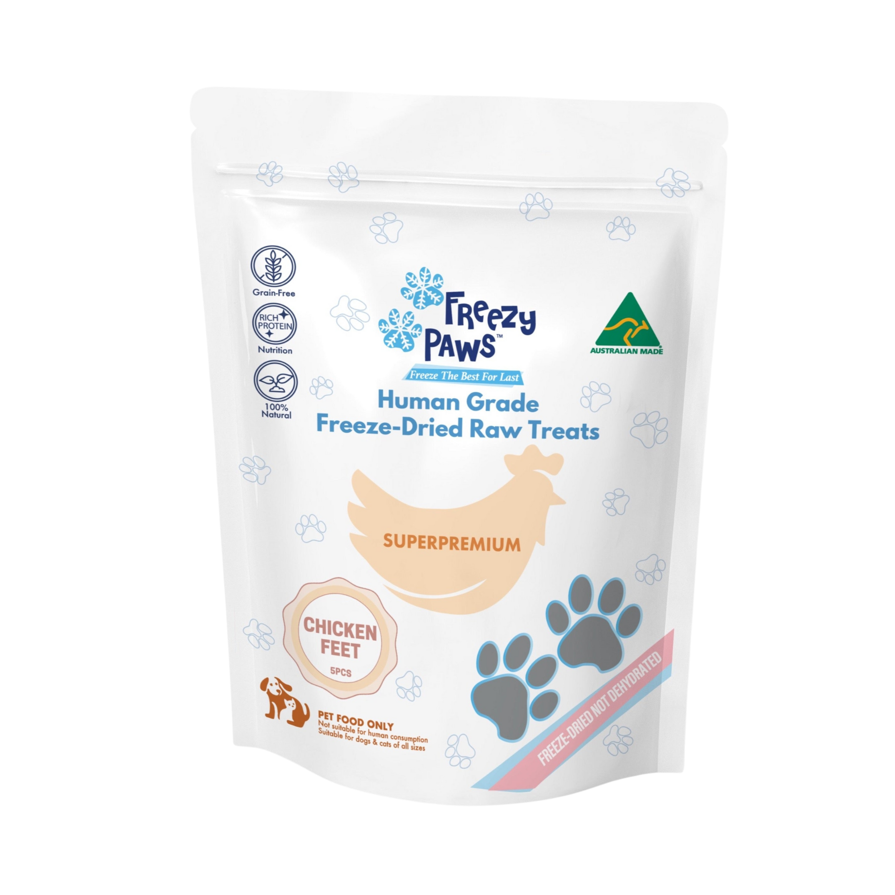 Freezy Paws Human Grade Freeze-Dried Raw Chicken Feet Treats 5pcs (90-110g)