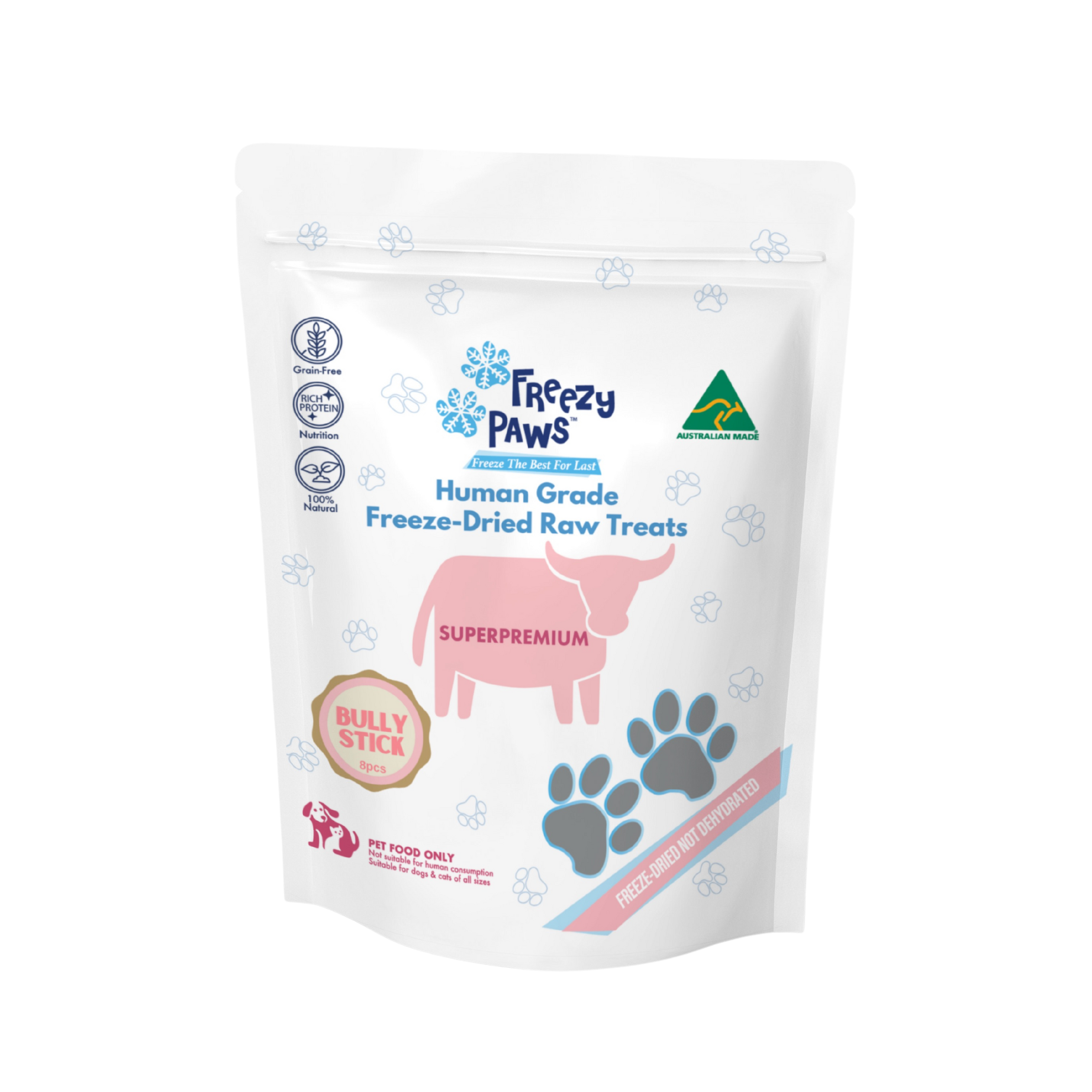 Freezy Paws Superpremium Freeze-Dried Raw Beef Bully Stick 6” x 8 Counts (Standard) Australian Made