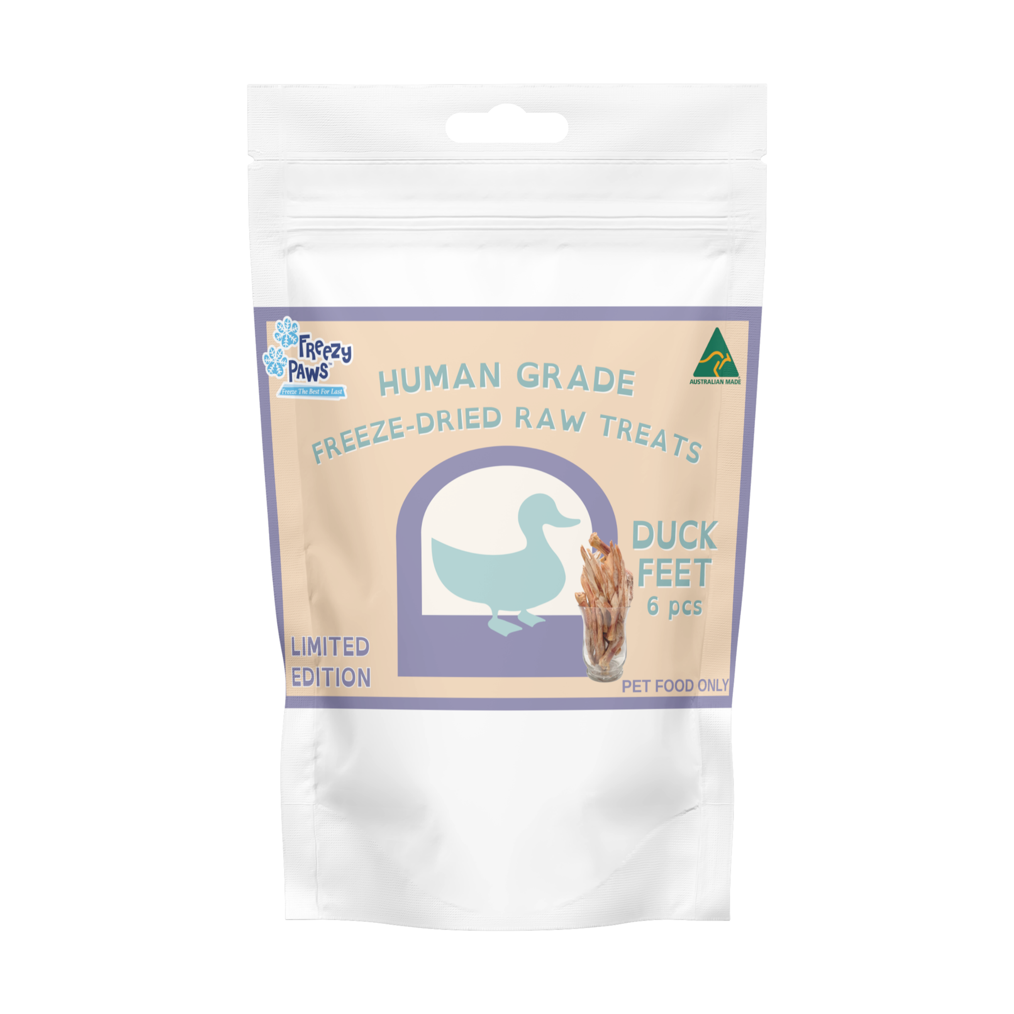 Freezy Paws Human Grade Freeze-Dried Raw Duck Feet Treats 6 pcs For Dog and Cats