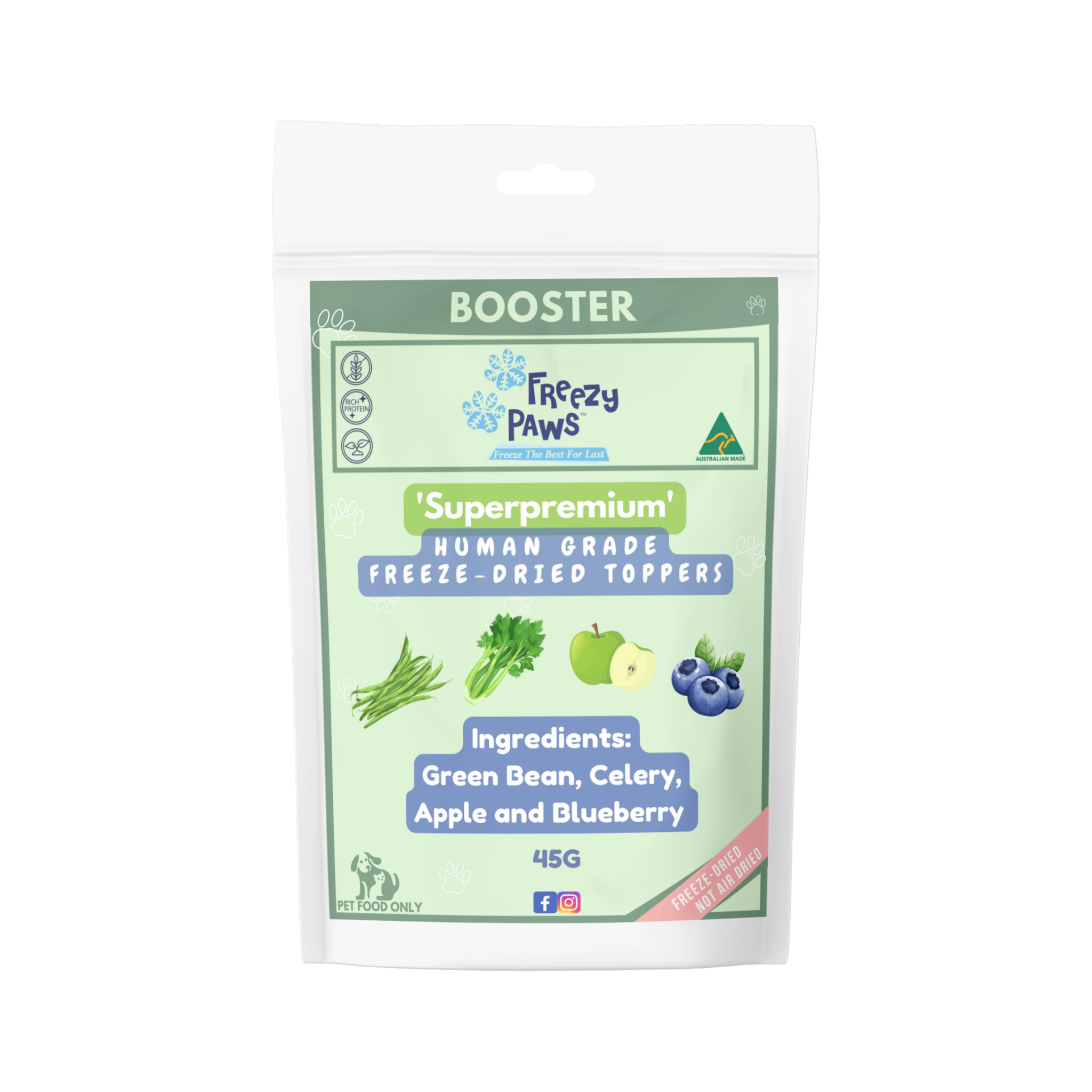 FP Freeze-Dried Veggies & Fruits Meal Topper: Green Bean, Celery, Apple & Blue Berries 45g