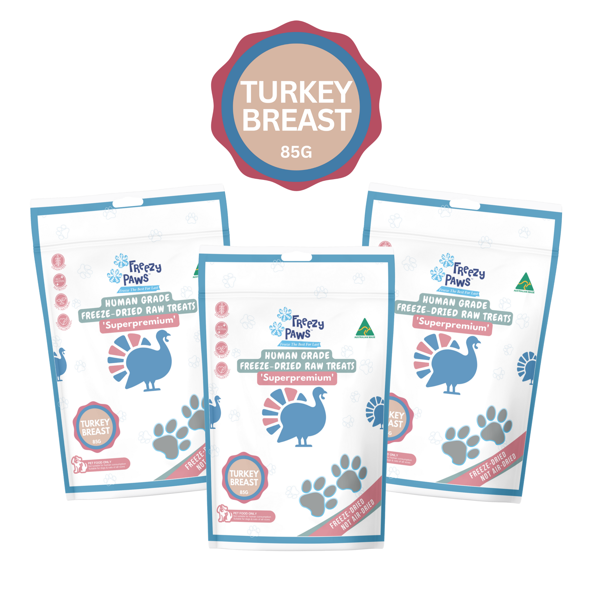 Triple Deal - Freezy Paws Human Grade Freeze-Dried Raw Turkey Breast 255g (Bulk Buy 85g x 3 bags)