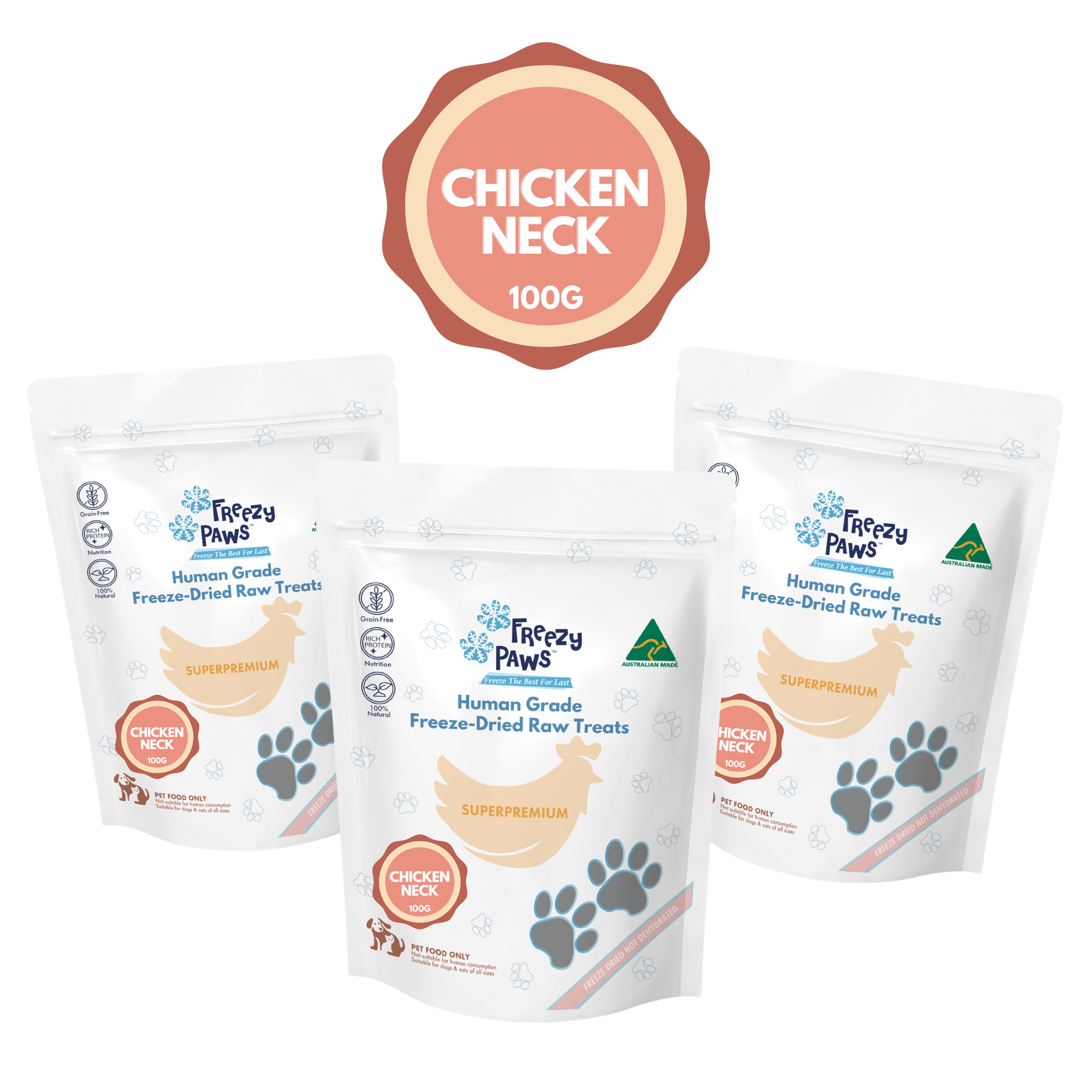 FP Human Grade Freeze-Dried Raw Chicken Neck Treats 100g x 3 bags (Bulk Buy 300g)