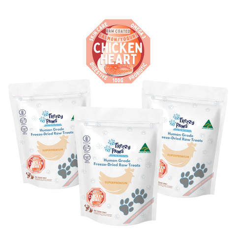 Triple Deal - Freeze-Dried Raw Salmon Coated Chicken Hearts (100g x 3 Bags)