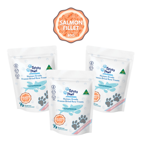 Triple Deal - Freezy Paws Human Grade Freeze-Dried Raw Salmon Fillet Treats 240g (Bulk Buy 80g x 3 bags)