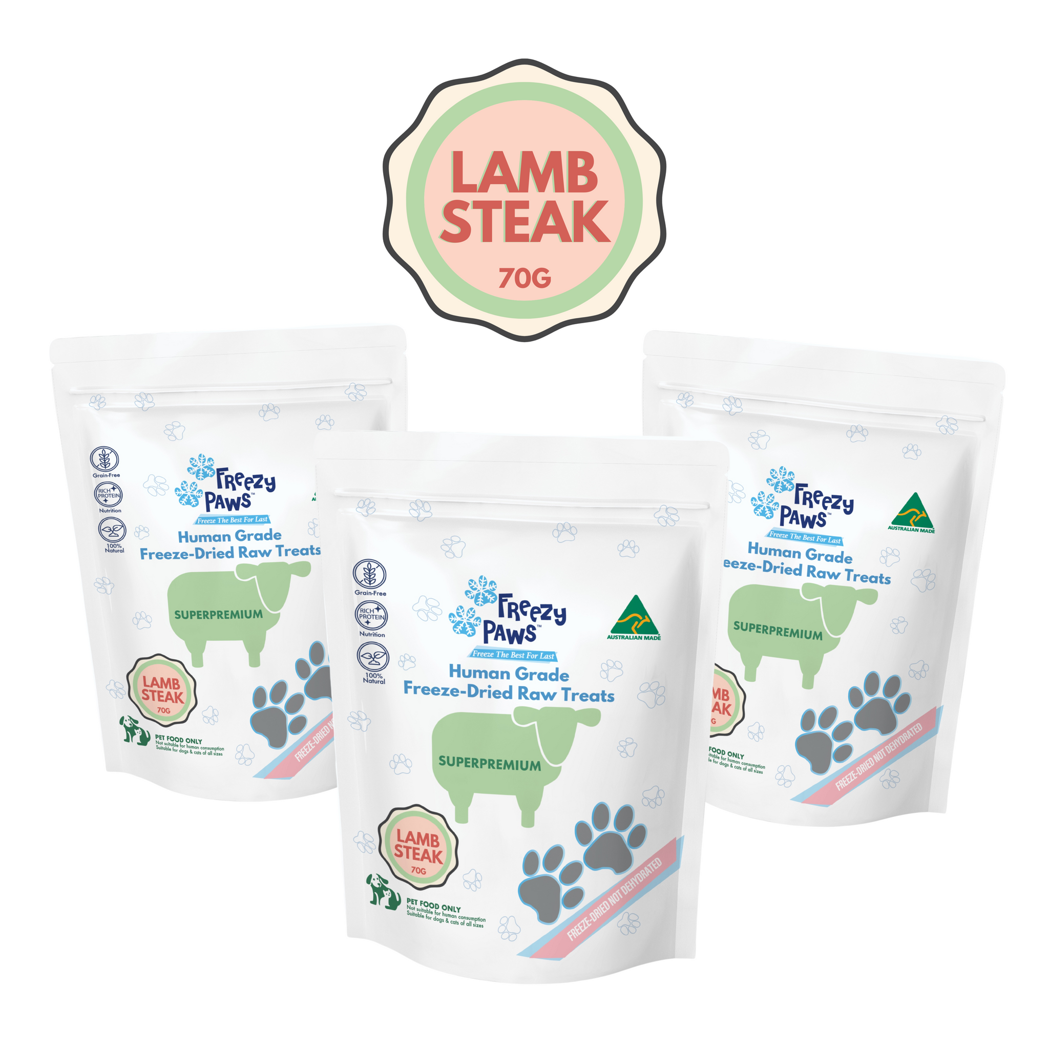 FP Human Grade Freeze-Dried Raw Lamb Steak Treats 70g x 3 bags (bulk buy 210g)