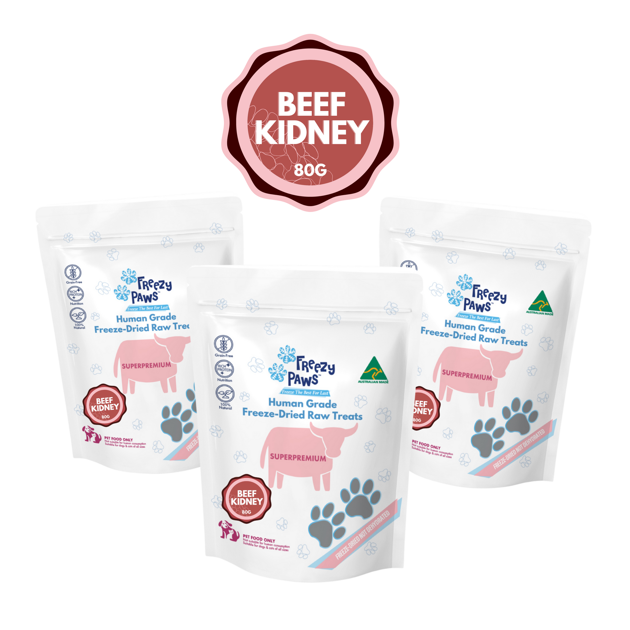 FP Human Grade Freeze-Dried Raw Beef Kidney Treats Bundle 80g x 3 bags (bulk buy 240g)
