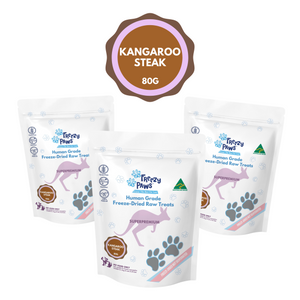 FP Human Grade Freeze-Dried Raw Kangaroo Steak Treats 80g x 3 Bags (Bulk Buy 240g)