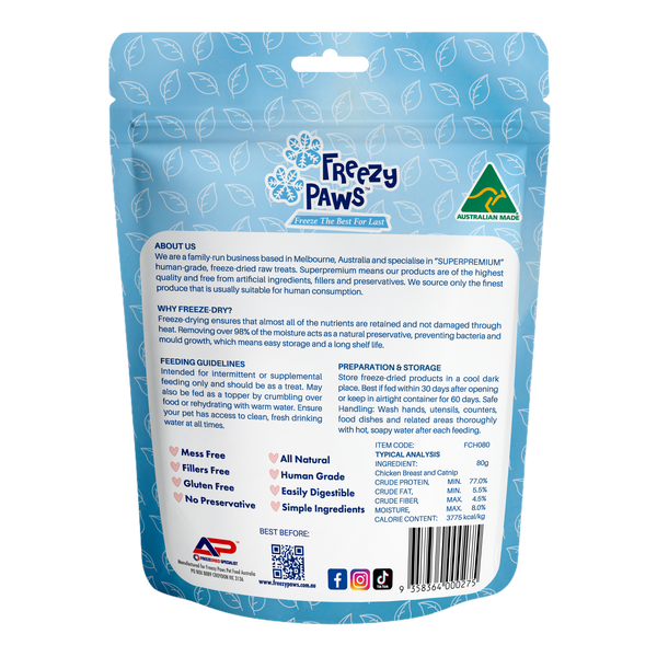 Freeze-Dried Raw Functional Training Treats - Chicken Breast w/Catnip (80g)