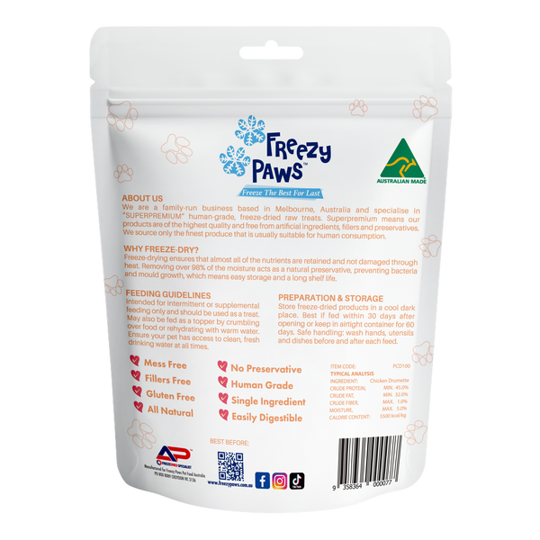 Freeze-Dried Raw Chicken Drumette Treats (100g)