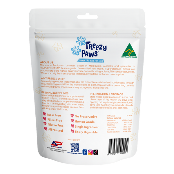 Freeze-Dried Raw Chicken Heart Treats (100g)