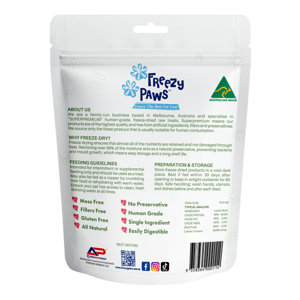 Freeze-Dried Raw Lamb Heart Treats (100g)