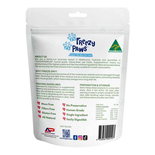 Freeze-Dried Raw Lamb Liver Treats (100g)