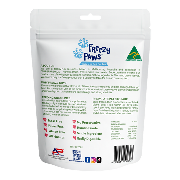 Freeze-Dried Raw Lamb Steak Treats (70g)