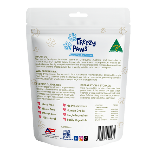 Freeze-Dried Raw Whole Quail Treat (1 piece)