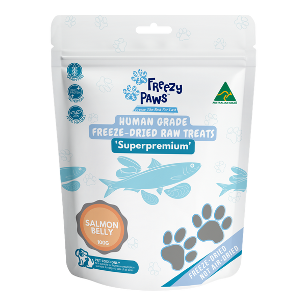 Freeze-Dried Raw Salmon Belly w/Fin Treats (100g)