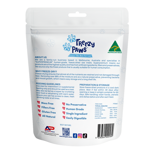 Freeze-Dried Raw Turkey Breast Treats (85g)