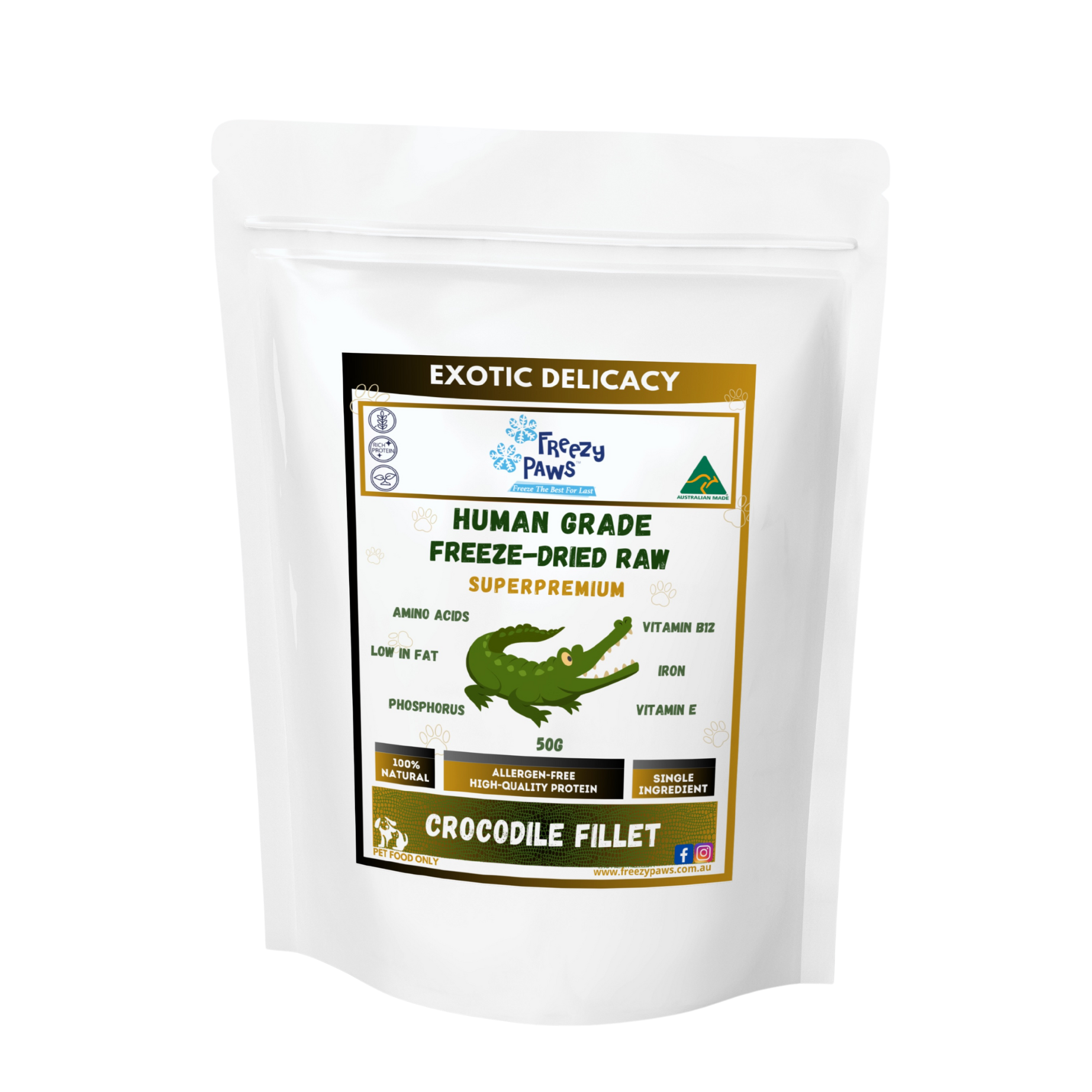 FP Human Grade Freeze-Dried Raw Crocodile Fillet Treats 50g