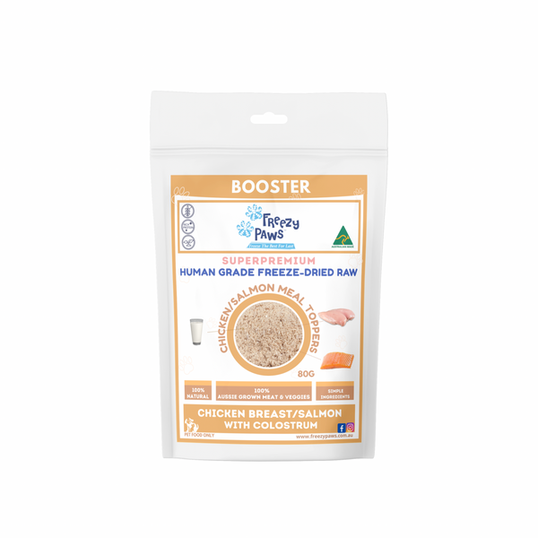 Freeze-Dried Raw Chicken Broth/Meal Topper Mix: Chicken, Salmon, Colostrum (80g)