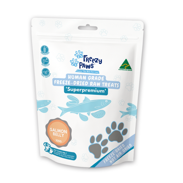 Freeze-Dried Raw Salmon Belly w/Fin Treats (100g)