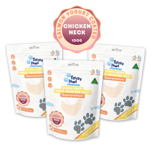 Triple Deal - Freeze-Dried Raw Salmon Coated Chicken Neck Treats (100g x 3 Bags)