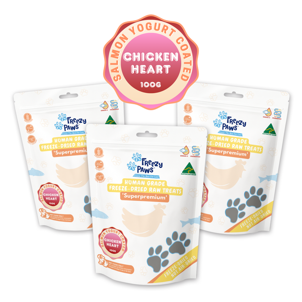 Triple Deal - Freeze-Dried Raw Salmon Coated Chicken Hearts (100g x 3 Bags)