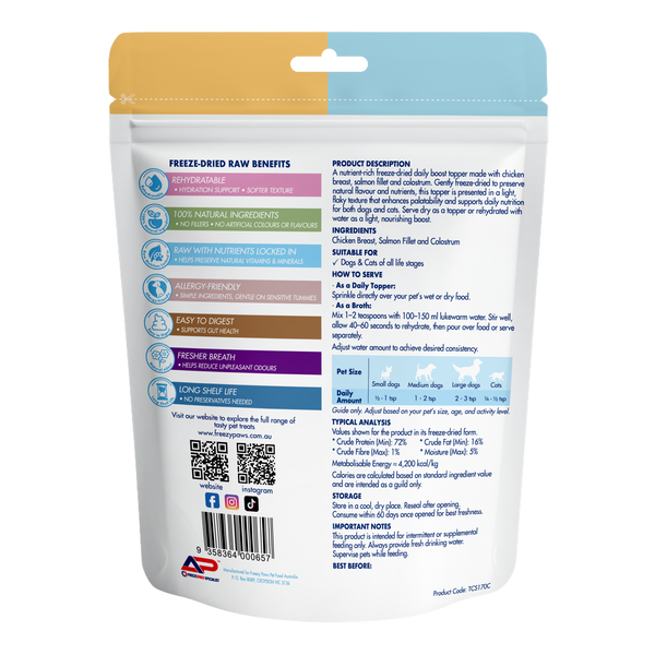 Freeze-Dried Raw Daily Boost Topper: Chicken & Salmon w/Colostrum 170g