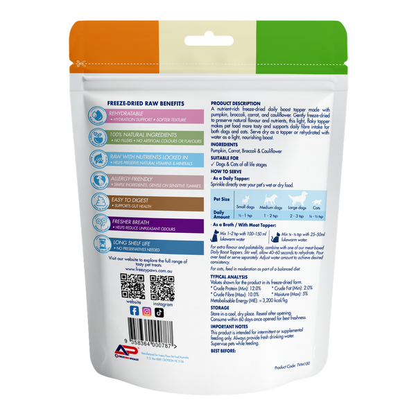 Freeze-Dried Vegetable Medley Daily Boost Topper: Pumpkin, Carrot, Broccoli & Cauliflower 100g