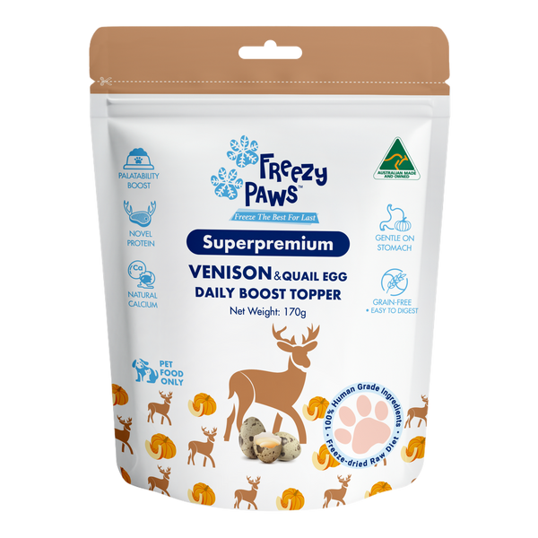 Freeze-Dried Raw Venison Daily Boost Topper: Venison Meat w/Quail Egg & Pumpkin 170g