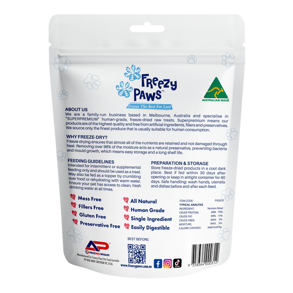 Freeze-Dried Raw Venison Steak Treats (70g)