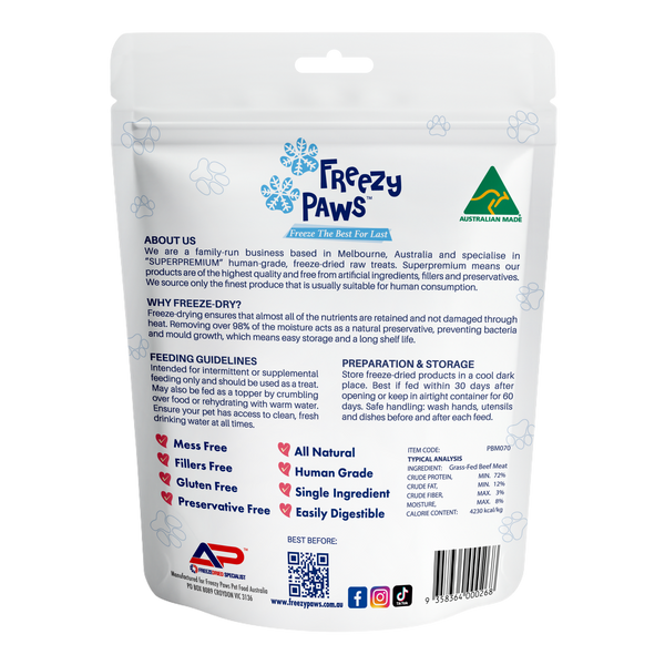Freeze-Dried Raw Grass Fed Beef Steak Treats (70g)