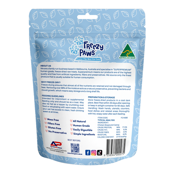 Freezy Paws Freeze-Dried Raw Functional Training Treats - Chicken Breast w/Catnip (80g)