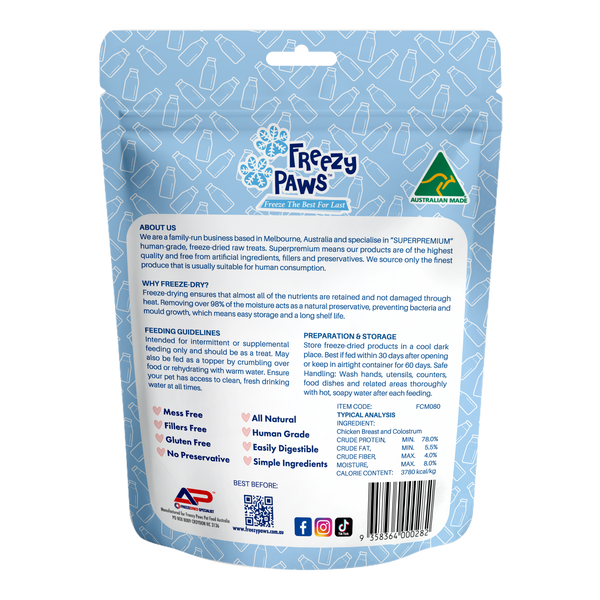Freezy Paws Freeze-Dried Raw Functional Training Treats - Chicken Breast w/Colostrum (80g)