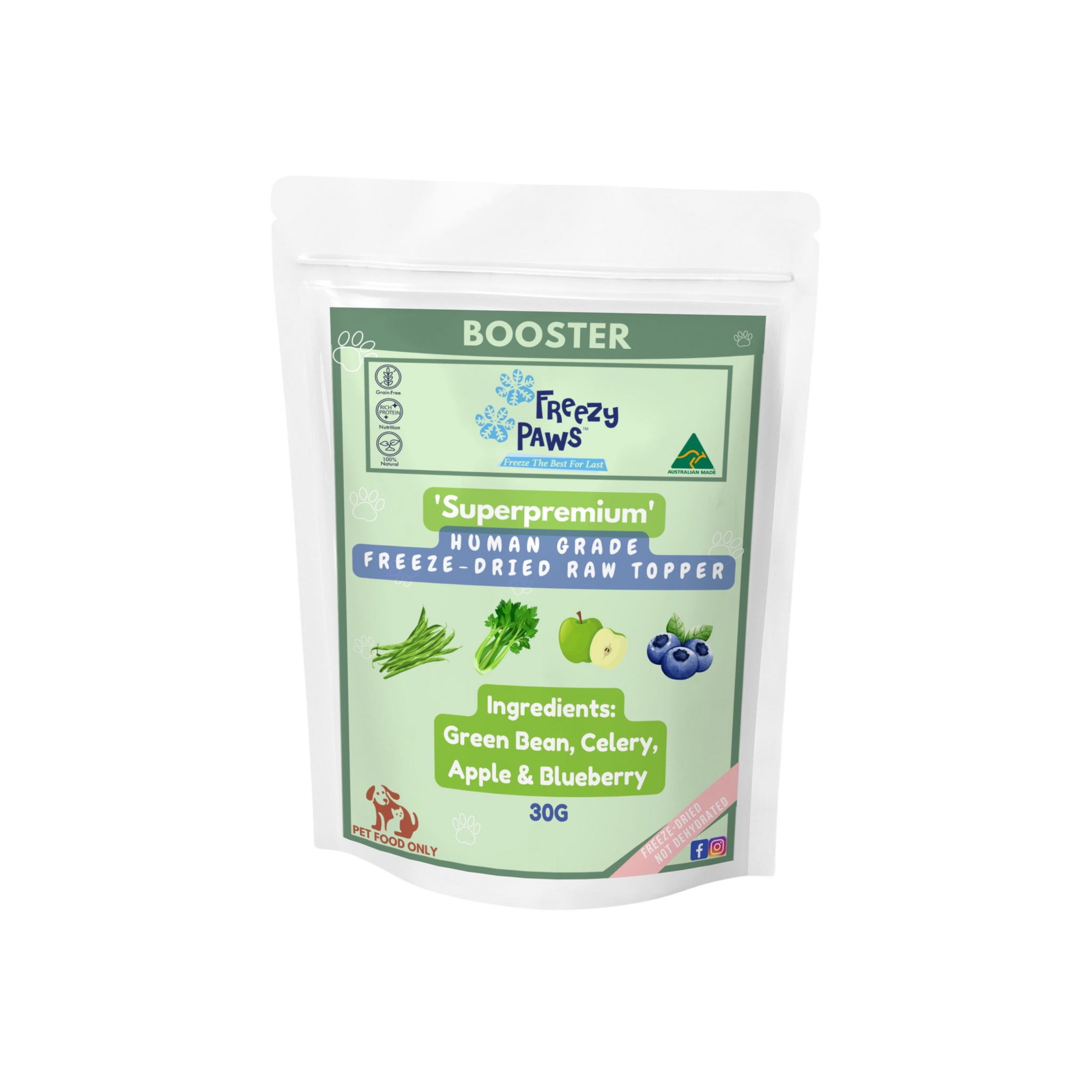Freezy Paws Superpremium Human Grade Veggie Topper Mix 30g (Green Bean, Celery, Apple & Blue Berries)