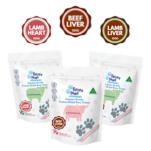High Protein Combo: Human Grade Freeze-Dried Raw Treats (Beef Liver, Lamb Liver & Lamb Heart) 100g x 3 bags