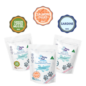 FP Seafood Combo: Human Grade Freeze-Dried Raw Treats x 3 bags (Salmon Fillet, Green Lipped Mussel & Sardine)