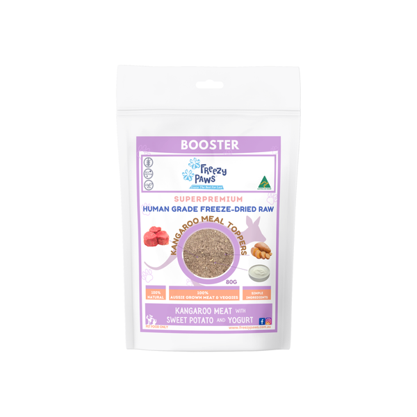 Freeze-Dried Raw Kangaroo Broth/Meal Topper Mix: Kangaroo Meat, Sweet Potato & Greek Yogurt (80g)