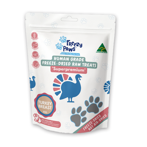 Freezy Paws Human Grade Freeze-Dried Raw Turkey Breast Treats 85g For Dogs & Cats