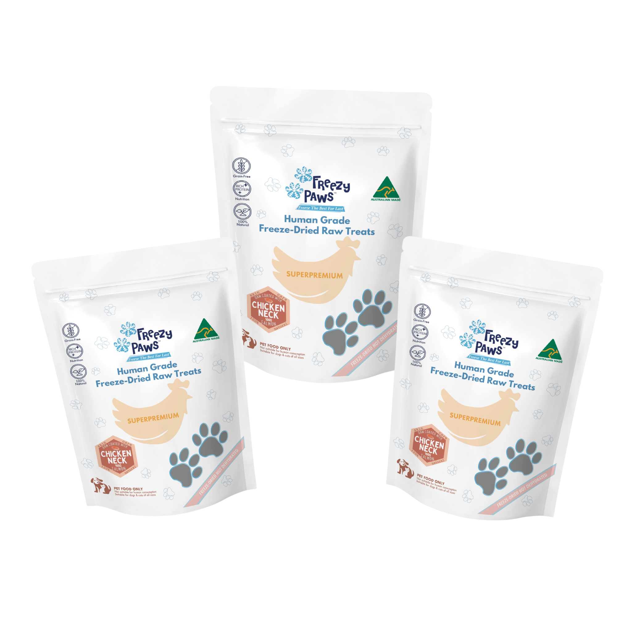 Salmon Coated Chicken Neck Combo - Freezy Paws Superpremium Human Grade Freeze-Dried Raw Salmon Coated Chicken Neck Treats 100g x 3