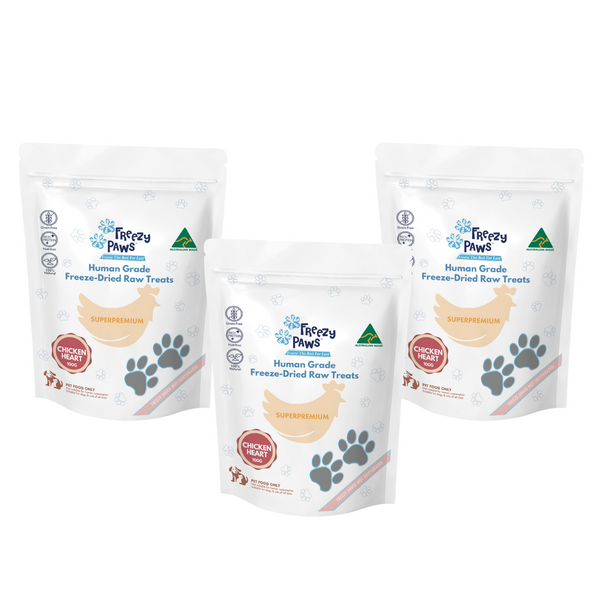 FreezyPaws Superpremium Human Grade Freeze-Dried Chicken Heart Raw Treats 3 x 100g (Combo Deal)