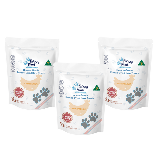 FreezyPaws Superpremium Human Grade Freeze-Dried Chicken Heart Raw Treats 100g x 3 (TRIPLE PACK DEAL)