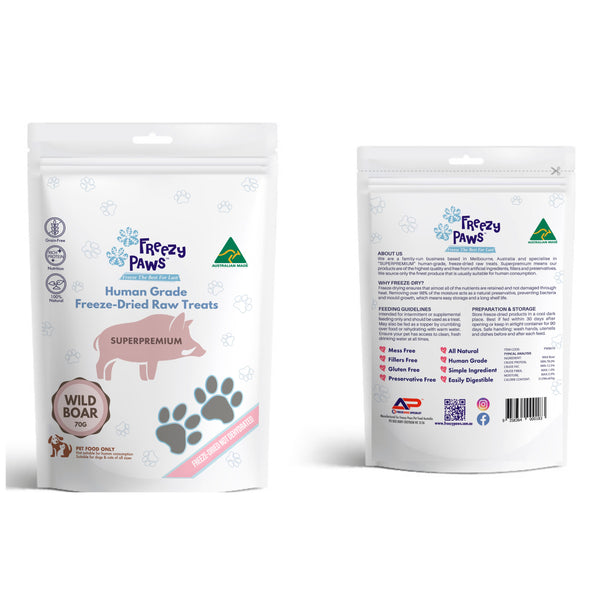 Freezy Paws Superpremium Human Grade Freeze-Dried Wild Boar Meat Raw Treats 70g