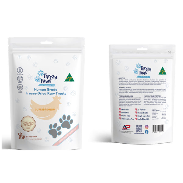 FreezyPaws Superpremium Human Grade Freeze-Dried Chicken Breast Raw Treats 100g