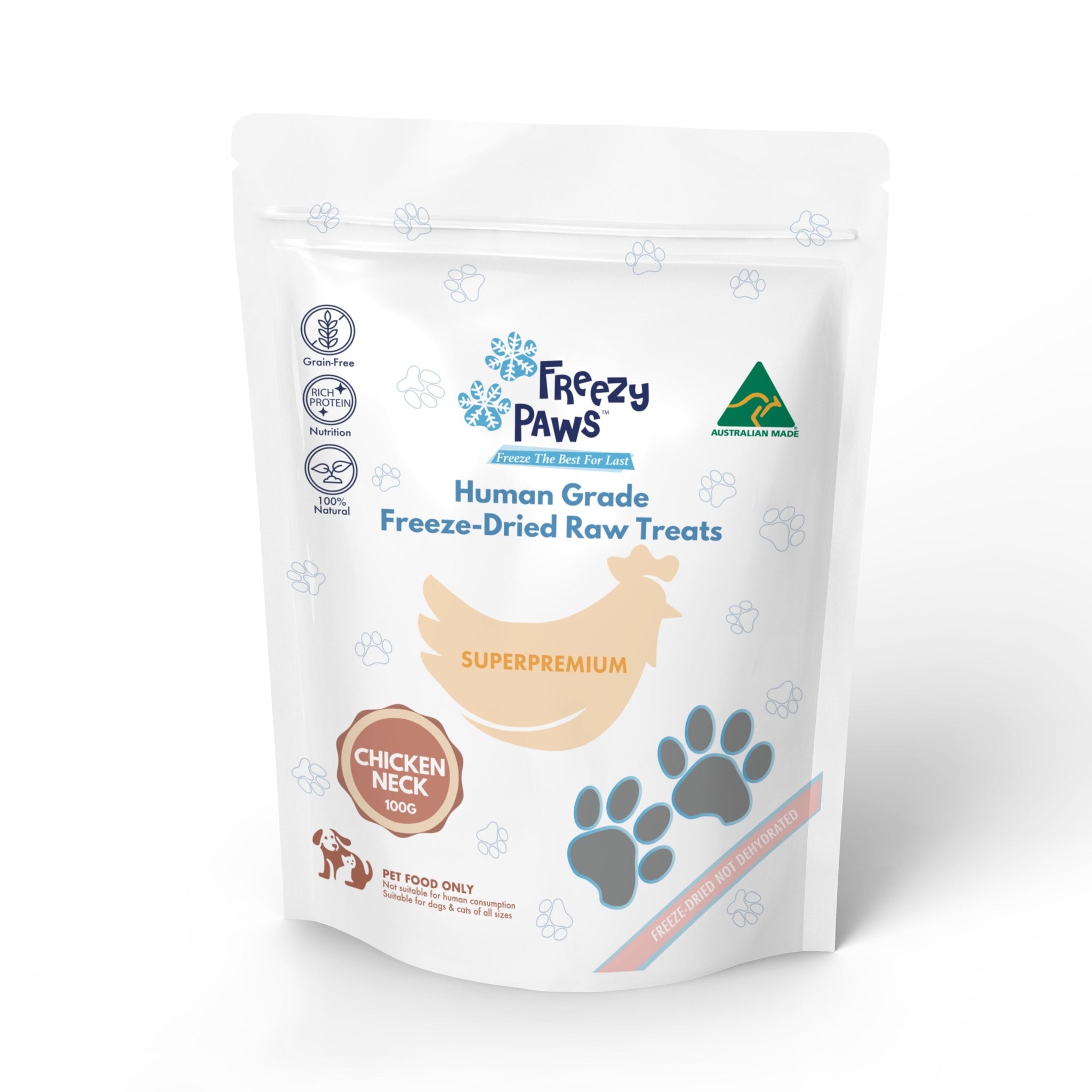 FreezyPaws Superpremium Human Grade Freeze-Dried Chicken Neck Raw Treats 100g