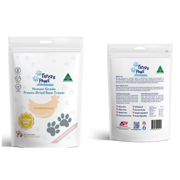 Freezy Paws Human Grade Freeze-Dried Raw Chicken Wing Treats 100g