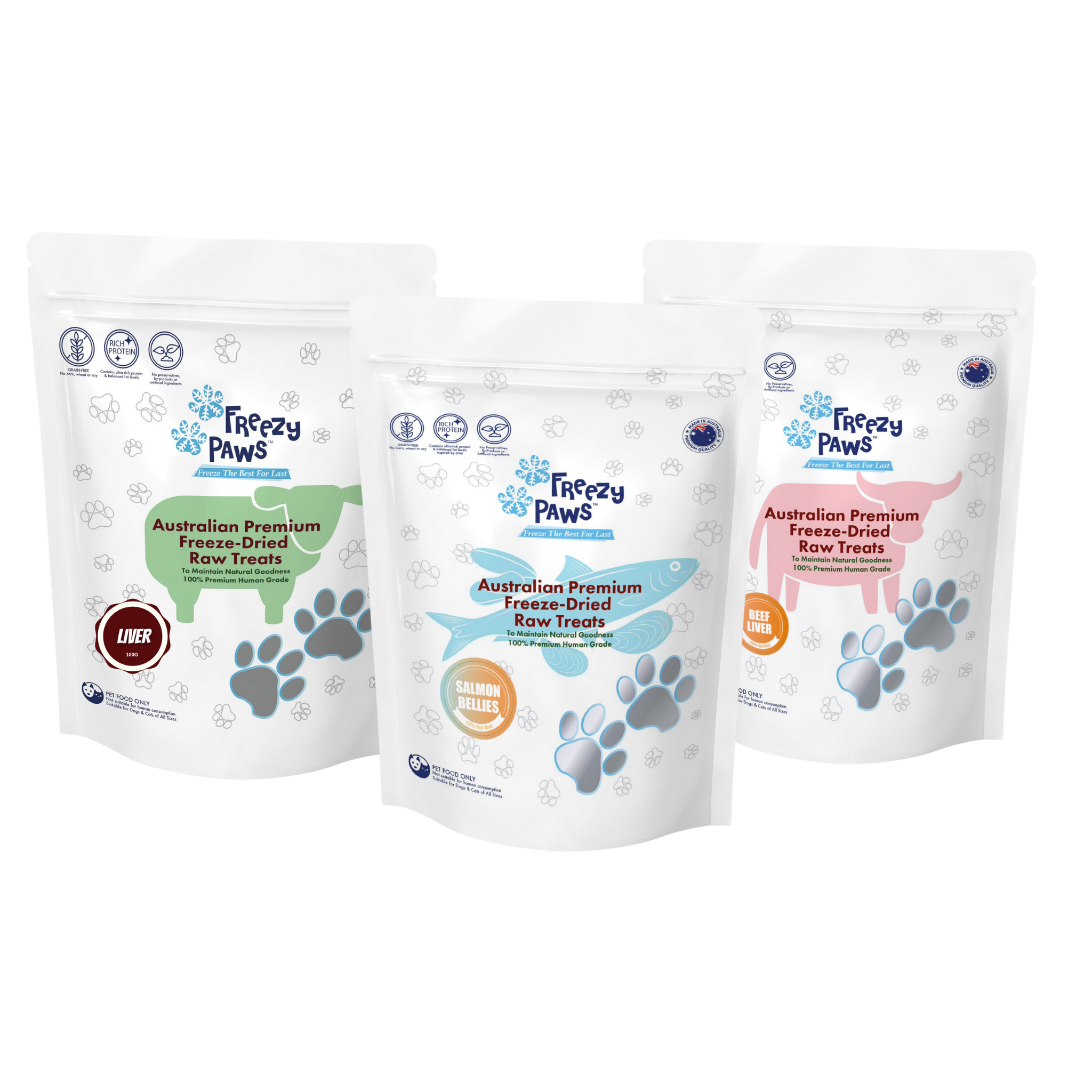 BestSeller Combo: Human Grade Freeze-Dried Raw Treats (Salmon Belly, Lamb Liver & Beef Liver) 100g x 3 bags