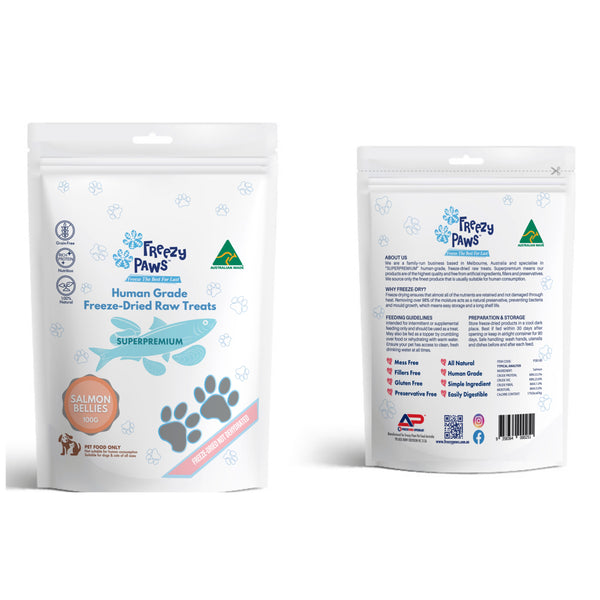 FreezyPaws Superpremium Human Grade Freeze-Dried Salmon Belly Raw Treats 100g