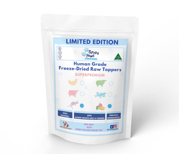 Freezy Paws Meal Topper - Superpremium Human Grade Freeze-Dried Raw Topper Mix (Kangaroo Meat w/ Sweet Potato & Yogurt) 80g